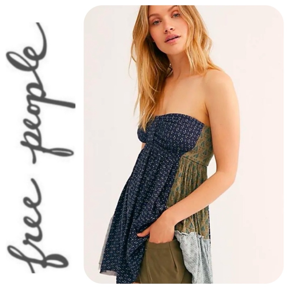 Free People Across The Sea Tunic Top Dress, L - NWT|  Indigo Combo